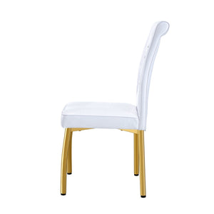English Elm Set of 4 Glam Faux Leather Dining Chairs with Crystal Buckle and Gold Tone Legs White+Gold W3226P311058