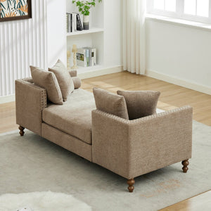 English Elm 75.2'' Chenille Upholstered Daybed Chaise with Nailhead Trim and Rubberwood Legs Taupe W3188S00057
