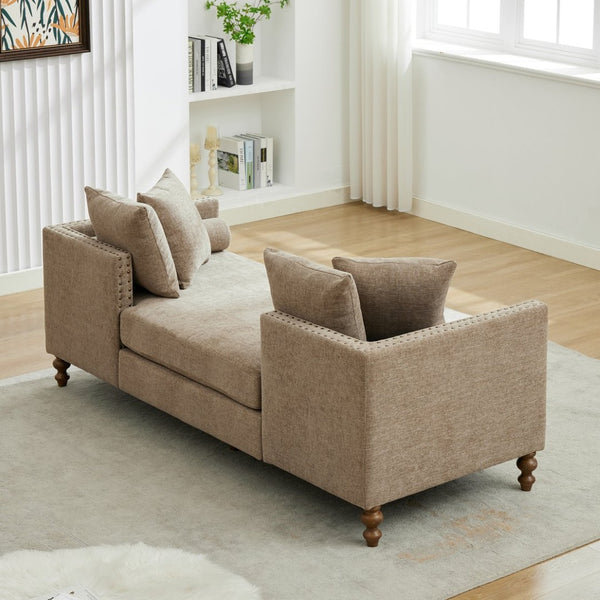 English Elm 75.2'' Chenille Upholstered Daybed Chaise with Nailhead Trim and Rubberwood Legs Taupe W3188S00057
