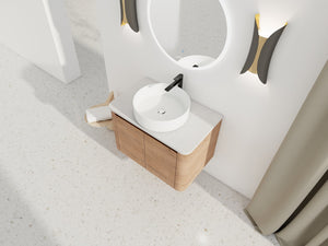 English Elm 30'' Wall-Mounted Bathroom Vanity With Ceramic Vessel Sink & Soft-Close Doors For Modern Spaces W999S00387