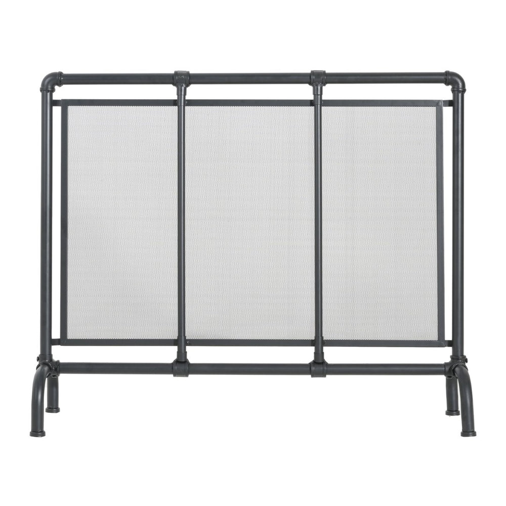 English Elm Celeste Single Panel Iron Fireplace Screen Matte Black Industrial Pipe Frame Hearth Decor N775P386833B