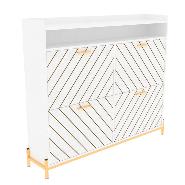English Elm shoe cabinet Rustic Herringbone Flip-Drawer Organizer for Narrow Spaces, Dust-Proof Entryway Storage White W2227P207769