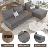 English Elm 114" L-Shaped Sofa Sectional Sofa With Two Usb Ports and Two Power Sockets, A Storage Drawer and A Reversible Chaise Lounge For Living Room, Grey