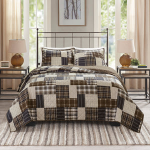 English Elm 3 Piece Reversible Timber Quilt Set Full/Queen - Rustic Patchwork & Plaid Double-Sided Cabin Chic, Machine Washable B03597530