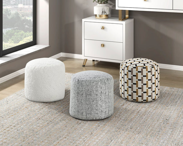 English Elm Modern Faux Fur Pouf Ottoman Accent Seat — Plush Cylindrical Footstool, Cozy Living Room Accent Off White 17 L x 17 W x 18 H B011P251654