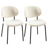 Beige Boucle Fabric Dining Chairs Set of 2, Mid-Century Modern, Curved Back, Black Metal Legs