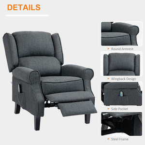 English Elm HOMCOM Linen Massage Recliner Chair with Heat & Dual Motors, Wingback Push-Back Sofa w/ Footrest and Side Pocket Charcoal grey W2225P200664