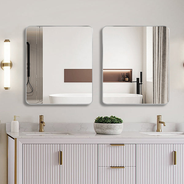 English Elm Silver 30x40 Rectangular Bathroom Wall Mirror - 4mm HD Shatterproof Glass, Brushed Aluminum Frame, Rust-Resistant Hooks W2203P310397