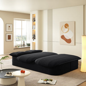 English Elm 78.7" Plush Corduroy Convertible Sleeper Sofa with Tufted Back and Foldable Floor Bed Black W3219P410146