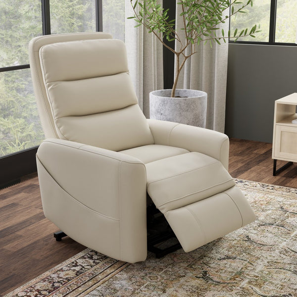 English Elm Faux Power Lift Chair with Premium Faux Leather, USB Charging, Side Pockets & Quiet Motor Recline Off White B339P409531