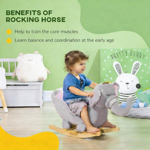 English Elm Elephant Plush Toddler Rocking Toy with Sound Effects Steel Frame and Sparkly Crown T3971P442354