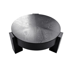 English Elm 33'' Round Coffee Table Parquet Veneer Flip Top Hidden Storage Wabi-sabi Living Room Black W1435P419322