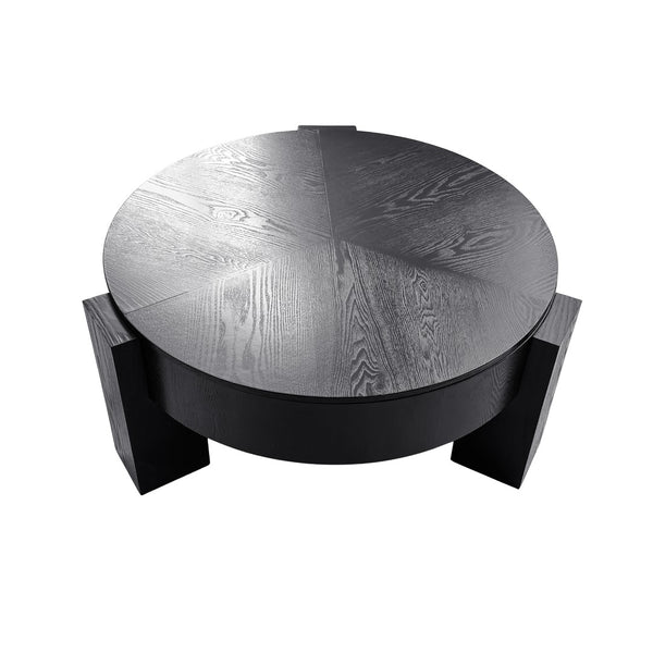 English Elm 33'' Round Coffee Table Parquet Veneer Flip Top Hidden Storage Wabi-sabi Living Room Black W1435P419322
