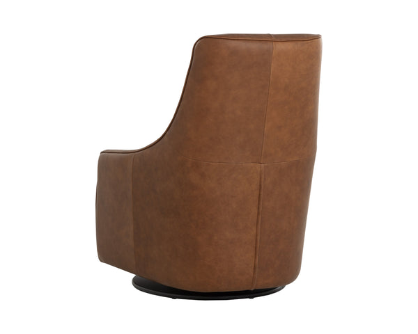 Sunpan Carmine Swivel Lounge Chair - Luxurious Cognac Leather, Vintage Appeal, Elegant Tufting & Iron Base