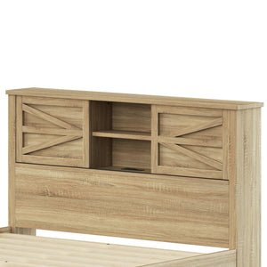 English Elm 3-Pieces Bedroom Set Full Size Farmhouse Platform Bed with Storage Headboard, Nightstand & Dresser Natural 46.25 L x 9.25 W x 9 H N733S369037M