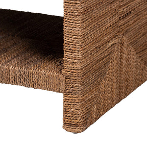 English Elm Round Handwoven Rattan Drum Side Table Organic Wicker Accent for Living or Sunroom B2750P467769