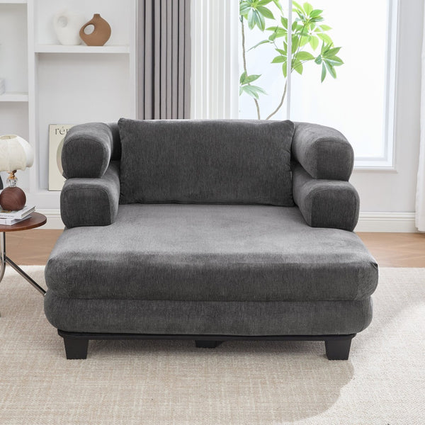 English Elm Oversized Chenille Chaise Lounge Deep Seat Sculptural Armrests Modern Living Room Retreat Grey N763P326441E