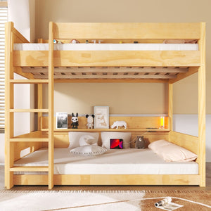 English Elm Queen Over Pine Bunk Bed with Built-in Shelves and Usb Charging Ports Wood N7090002238D