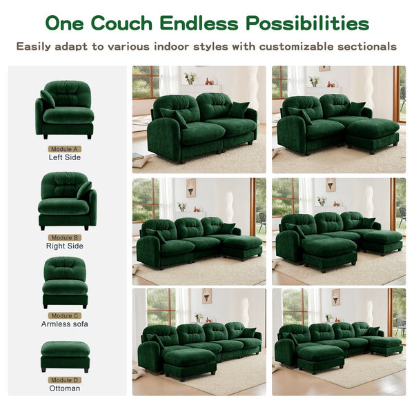 English Elm Modular Sectional L-Shaped Couch With Ottoman - Premium Chenille, Ergonomic Design For Versatile Comfort W714S01398