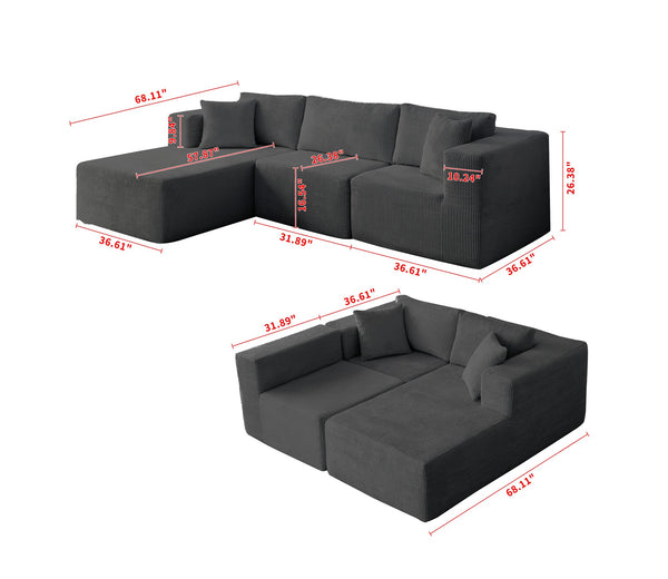 English Elm H613 Modular Sectional Sofa - Mid-Century Modern L-Shaped 3-Seat Couch For Cozy Living Spaces W3191S00004