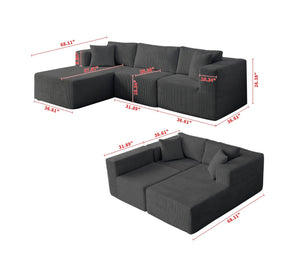 English Elm H613 Mid-century Modern Modular Sectional Sofa Grey Upholstered L-shape Living Room Couch W3191P277969