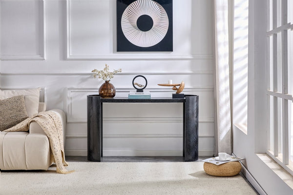 English Elm Double-layer Matte Black Console Table Curved Shelf Minimalist Entryway Sofa Side W3875P388009