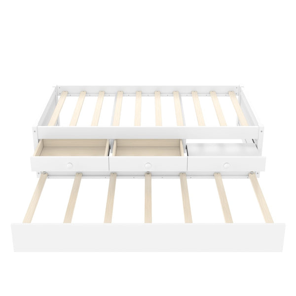 English Elm Twin Triple Metal Bunk Bed Matte Powder Coated Frame with Full Safety Guardrails White W1580S00385