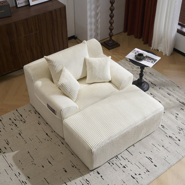 English Elm Oversized corduroy chaise lounge with ottoman, plush boneless sofa, ergonomic pillows for relaxing comfort Beige W1901P278402