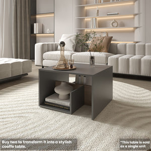 English Elm Side Table Sallis – Modern Gray & Macadamia Accent Table With Open Shelf For Living Spaces B092P309183-GIGA