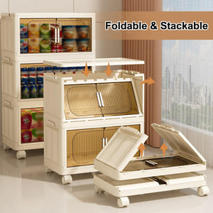 English Elm 19.69" Side Wide Folding Storage Cabinet - 5-Tier Organizer With Magnetic Door & Wheels For Easy Use W2873P207557