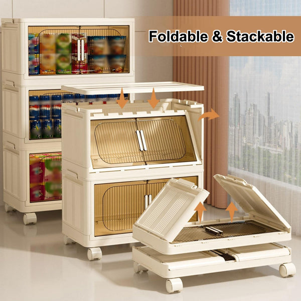 English Elm 19.69" Side Wide Folding Storage Cabinet - 5-Tier Organizer With Magnetic Door & Wheels For Easy Use W2873P207557