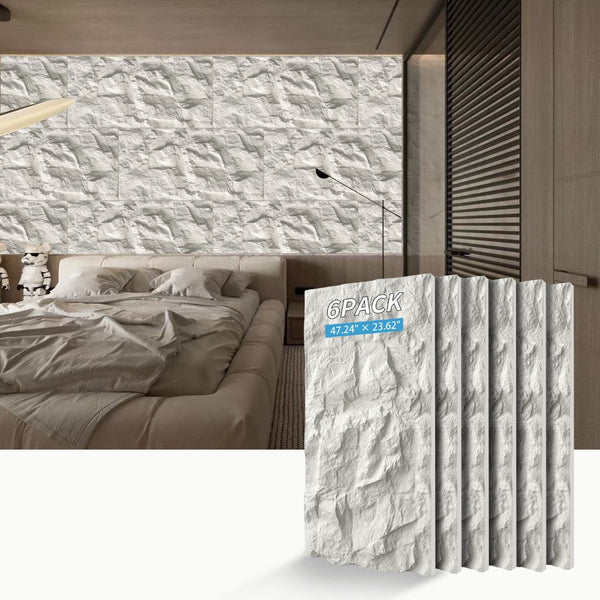 English Elm 3d Faux Stone Pu Wall Panels Set Lightweight Flame Resistant Architectural Accent White Marble W347P419794