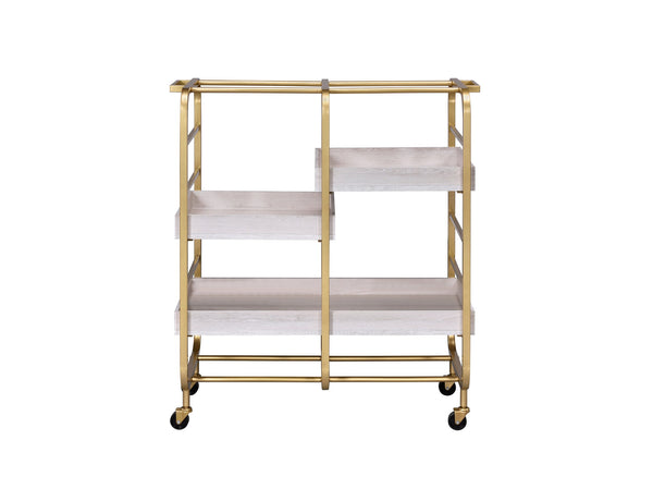 English Elm Vorrik Gold & White Washed Serving Cart with 3 Removable Wooden Trays, Metal Frame & Casters, Durable Storage B2726P286821