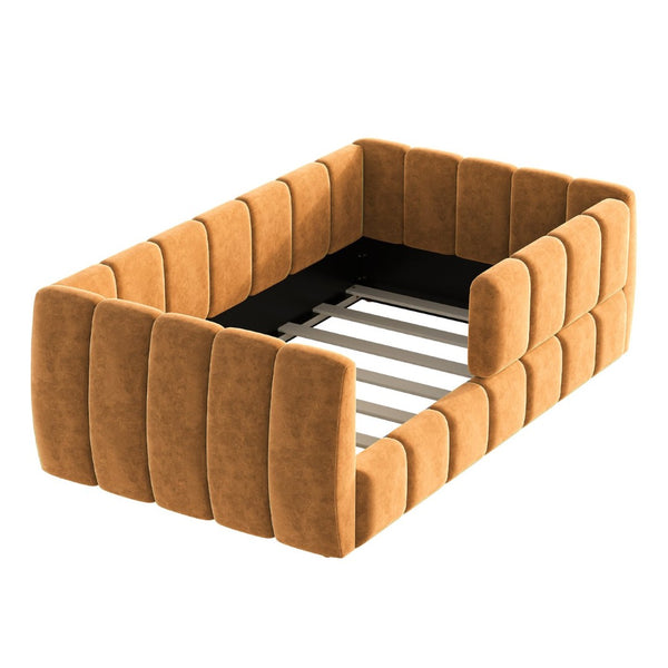 English Elm Upholstered Velvet Toddler Daybed with Removable Guardrails and Solid Slat Support Orange N899P452426C
