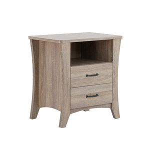 English Elm Nightstand Rustic Natural Finish with Open Top Shelf & 2 Smooth-Glide Drawers for Bedroom Storage B016P253792