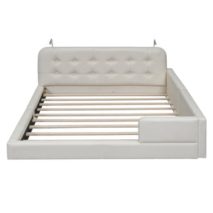 English Elm Queen PU Leather Upholstered Platform Bed with Built-In Dual Reading Lights and Sturdy 600lb Capacity White SF000186AAK
