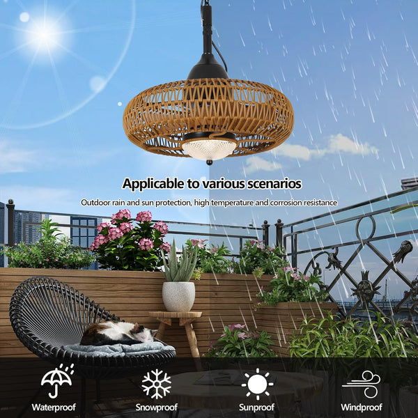 English Elm Waterproof Outdoor Ceiling Fan with Lights Remote Control, Brown Iron+Plastic, Dimmable LED, 6-Speed W2738P242334