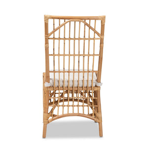 English Elm Modern Rattan Barstool with Woven Texture Curved Arms and Footrest for Kitchen Island B2750P467629