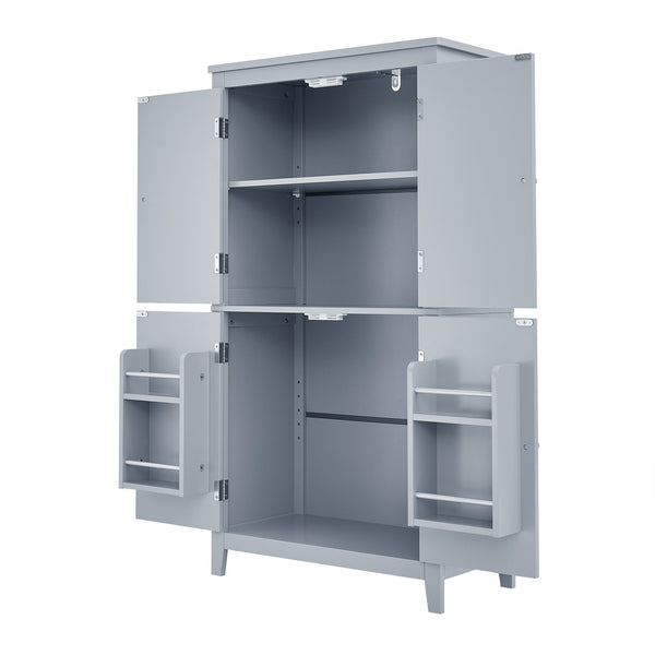 English Elm Elegant Bathroom Floor Storage Cabinet with 4 Doors, Adjustable Shelves, Anti-Tip Design, 28"L x 15"W Grey N725P188461E