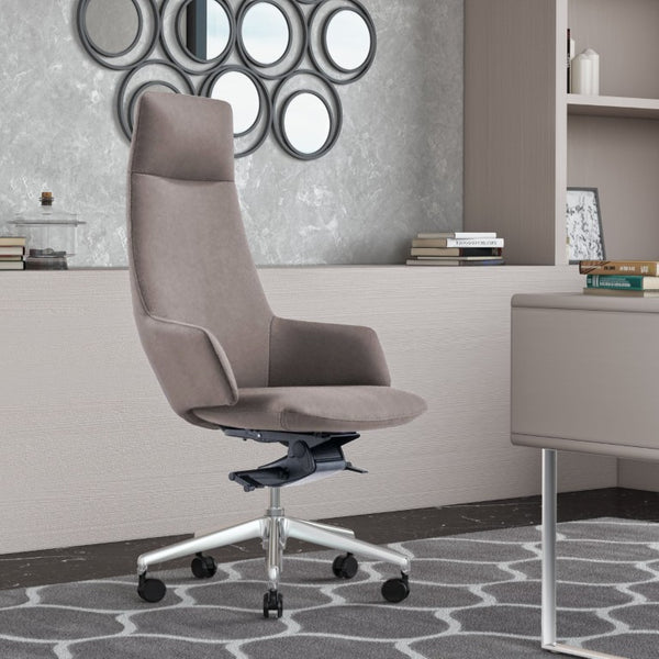 VIG Furniture Gates Executive Grey High-Back Office Chair With Vegan Leather, Ergonomic Tilt, Aluminum Base VGFUA1719-GRY-OC