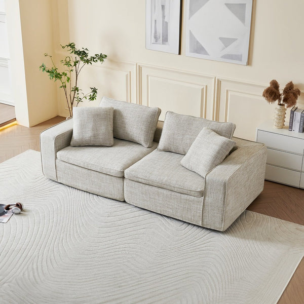 English Elm Cloud Couch Modular 4 Seater Sofa with Washable Linen and Pocket Spring Cushions Beige W1765S00141