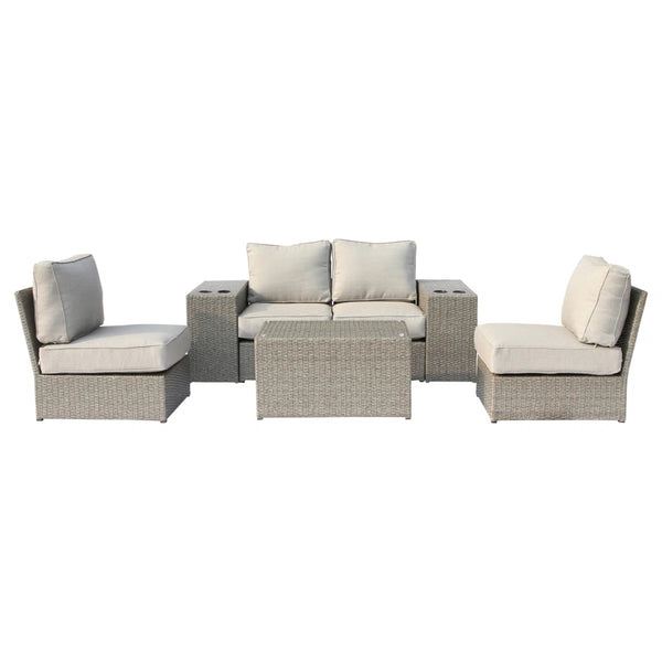 English Elm All-Weather Wicker Sectional Set For 4 – Pre-Assembled Outdoor Comfort With Plush Cushions & Table B120S00241