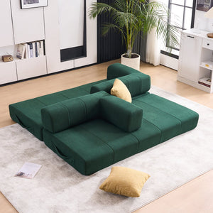 English Elm Folding Sofa Bed with Corduroy Cover, 78.5" Convertible Futon Couch, No-Assembly Foam Spring Mattress, Compact Sleeper for Living Room Green W2915P276680