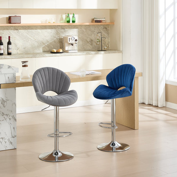 English Elm Bar Stools modern adjustable swivel counter chairs with back and footrest, chrome base for kitchen pub gatherings Grey W1249P386235