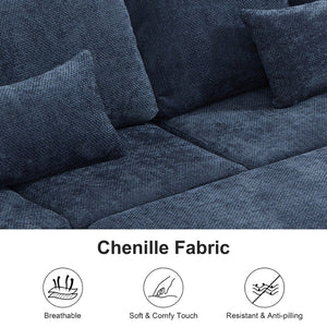 English Elm 97 Inch L-shaped Chenille Sectional Sofa with Sleeper Storage Ottoman 7 Seats Dark Blue W1669S00019