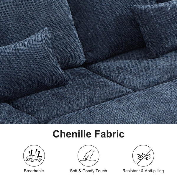 English Elm 97 Inch L-shaped Chenille Sectional Sofa with Sleeper Storage Ottoman 7 Seats Dark Blue W1669S00019