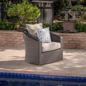 English Elm Outdoor Wicker Swivel Accent Chair with Aluminum Frame for Patio Resort Lounging N757P410822B