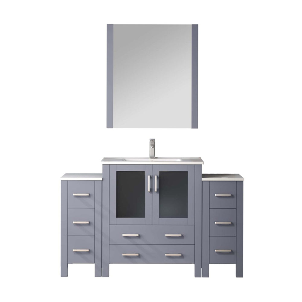 English Elm Dark Grey Bath Vanity Set - 54" W With White Ceramic Top, Chrome Faucet, Mirror & Side Cabinets B2731S01373