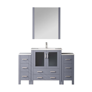 English Elm Dark Grey Bath Vanity Set - 54" W With White Ceramic Top, Chrome Faucet, Mirror & Side Cabinets B2731S01373