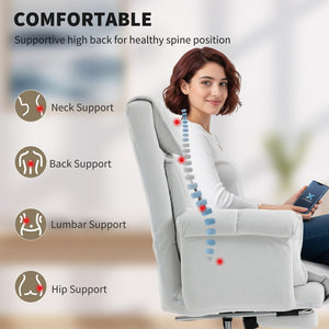 English Elm Homcom Reclining High Back Desk Chair Plush Foam Cushion Flannel Swivel Cream W2225P485649